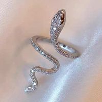 Cool Style Shiny Snake Copper Plating Inlay Rhinestones Silver Plated Open Rings main image 7