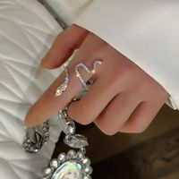 Cool Style Shiny Snake Copper Plating Inlay Rhinestones Silver Plated Open Rings main image 3