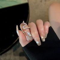 Cool Style Shiny Snake Copper Plating Inlay Rhinestones Silver Plated Open Rings main image 5