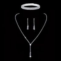 Fashion Claw Chain Rhinestone Zircon Angel Tear Drop Necklace Earrings Bridal Jewelry Set sku image 2
