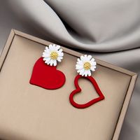 1 Pair Fashion Heart Shape Flower Alloy Stoving Varnish Women's Ear Studs sku image 1