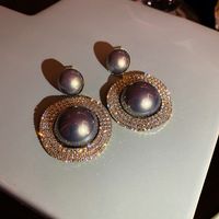 Elegante Oval Forma De Corazón Rosa Aleación Embutido Perlas Artificiales Diamantes De Imitación Mujeres Aretes sku image 28