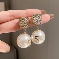 1 Pair Retro Letter Copper Inlay Artificial Pearls Drop Earrings sku image 24