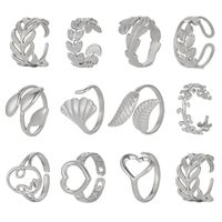 Simple Style Leaf Heart Shape Feather Stainless Steel Hollow Out Rings 1 Piece main image 3