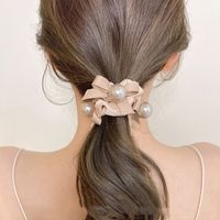 Fashion Solid Color Cloth Pleated Inlay Pearl Hair Tie 1 Piece main image 4