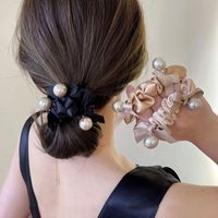 Fashion Solid Color Cloth Pleated Inlay Pearl Hair Tie 1 Piece main image 1