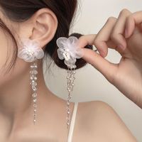 1 Pair Sweet Flower Bow Knot Alloy Beaded Inlay Rhinestones Pearl Women's Drop Earrings main image 5