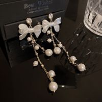 1 Pair Sweet Flower Bow Knot Alloy Beaded Inlay Rhinestones Pearl Women's Drop Earrings sku image 22