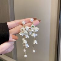 1 Pair Sweet Flower Bow Knot Alloy Beaded Inlay Rhinestones Pearl Women's Drop Earrings sku image 17
