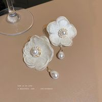 1 Pair Sweet Flower Bow Knot Alloy Beaded Inlay Rhinestones Pearl Women's Drop Earrings sku image 8