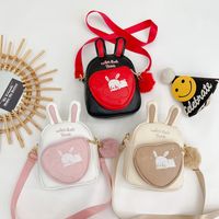 Girl's Small Pu Leather Rabbit Heart Shape Cute Oval Zipper Crossbody Bag main image 6