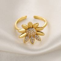 Fashion Star Moon Flower Copper Inlaid Zircon Open Ring 1 Piece main image 2