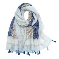 Women's Elegant Stripe Flower Cotton And Linen Tassel Scarf sku image 65