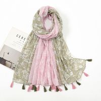 Women's Elegant Stripe Flower Cotton And Linen Tassel Scarf sku image 67