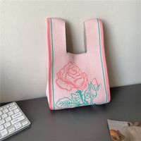 Women's Small Summer Polyester Flower Cute Square Open Bucket Bag sku image 4