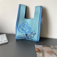 Women's Small Summer Polyester Flower Cute Square Open Bucket Bag sku image 6