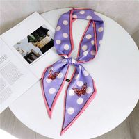 Women's Sweet Polka Dots Heart Shape Butterfly Polyester Satin Printing Silk Scarves sku image 30