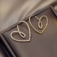 1 Pair Fashion Heart Shape Alloy Asymmetrical Hollow Out Inlay Rhinestones Women's Drop Earrings main image 3