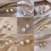 1 Pair Fashion Star Flower Imitation Pearl Alloy Inlay Rhinestones Women's Earrings main image 6