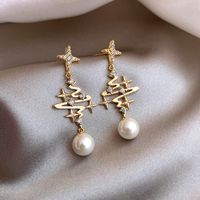 1 Pair Fashion Star Flower Imitation Pearl Alloy Inlay Rhinestones Women's Earrings sku image 15