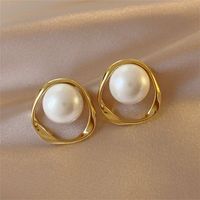 1 Pair Fashion Star Flower Imitation Pearl Alloy Inlay Rhinestones Women's Earrings sku image 1