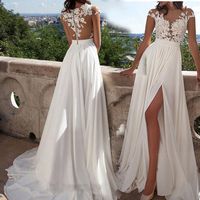 Robe De Fête Élégant V Profond Fente Dentelle Sans Manches Couleur Unie Fleur Maxi Longue Robe Mariage main image 1