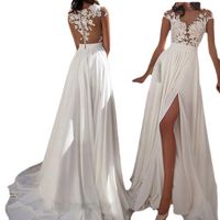 Party Dress Elegant Deep V Slit Lace Sleeveless Solid Color Flower Maxi Long Dress Wedding main image 5