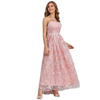 Women's Party Dress British Style Strapless Patchwork Lace Sleeveless Flower Maxi Long Dress Banquet main image 2