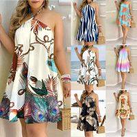 Vacation Leaves Flower Halter Neck Sleeveless Printing Polyester Knee-length A-line Skirt main image 6