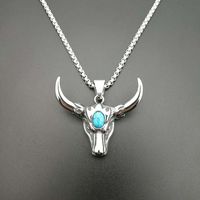Fashion Horns Titanium Steel Polishing Inlay Turquoise Pendant Necklace 1 Piece main image 5
