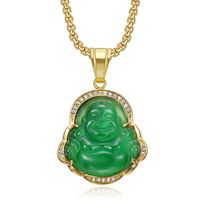 Ethnic Style Buddha Stainless Steel Inlay Rhinestones Opal Pendant Necklace 1 Piece main image 5
