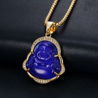 Ethnic Style Buddha Stainless Steel Inlay Rhinestones Opal Pendant Necklace 1 Piece main image 4