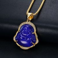 Ethnic Style Buddha Stainless Steel Inlay Rhinestones Opal Pendant Necklace 1 Piece sku image 2