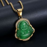 Ethnic Style Buddha Stainless Steel Inlay Rhinestones Opal Pendant Necklace 1 Piece main image 2