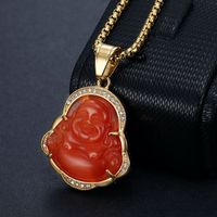 Ethnic Style Buddha Stainless Steel Inlay Rhinestones Opal Pendant Necklace 1 Piece sku image 3