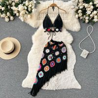 Women's Vacation Floral Knit Tassel Skirt Sets main image 10