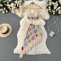 Women's Vacation Floral Knit Tassel Skirt Sets main image 2