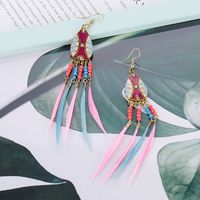 Fashion Feather Earrings Women's Beads Tassel Long Bohemian Jewelry sku image 7