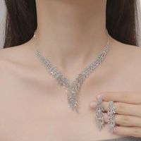 1 Juego Moda Geométrico Cobre Embutido Diamantes De Imitación Mujeres Aretes Collar main image 5