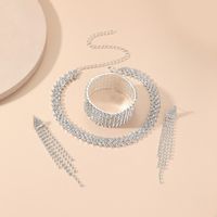 1 Set Simple Style Tassel Solid Color Rhinestone Women's Bracelets Earrings Necklace sku image 1