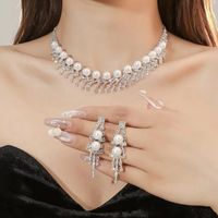 1 Set Fashion Tassel Imitation Pearl Rhinestone Women's Earrings Necklace main image 4