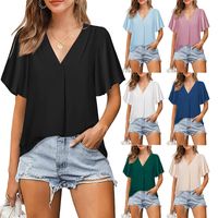 Women's Chiffon Shirt Short Sleeve Blouses Patchwork Fashion Solid Color main image 2
