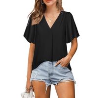 Women's Chiffon Shirt Short Sleeve Blouses Patchwork Fashion Solid Color main image 6