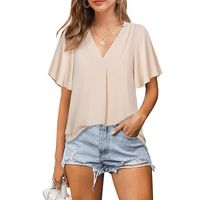 Women's Chiffon Shirt Short Sleeve Blouses Patchwork Fashion Solid Color main image 5
