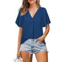 Women's Chiffon Shirt Short Sleeve Blouses Patchwork Fashion Solid Color main image 3