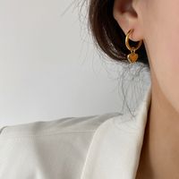 1 Pair Fashion Heart Shape Plating Titanium Steel Drop Earrings sku image 1