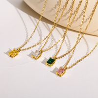 1 Piece Simple Style Square Stainless Steel Inlay Zircon Pendant Necklace main image 1