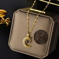 Retro Moon Titanium Steel Inlay Zircon Pendant Necklace sku image 1