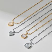 Simple Style Heart Shape Titanium Steel Inlay Gem Pendant Necklace 1 Piece main image 5
