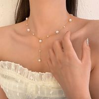 Elegant Geometric Titanium Steel Tassel Artificial Pearls Necklace main image 1